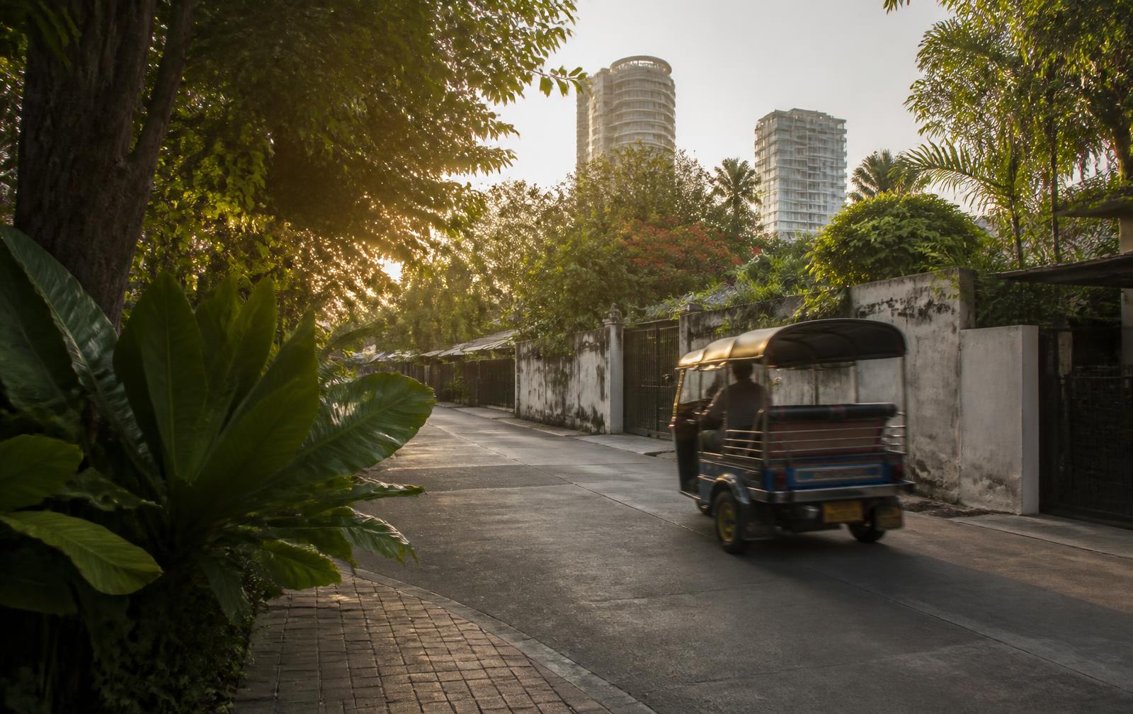 Quiet Bangkok street at golden hour